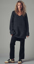 Oversized Waffle Knit V-Neck Pullover Sweater in Black - Women's Sweaters | Urban Daizy