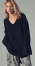 Oversized Waffle Knit V-Neck Pullover Sweater in Black - Women's Sweaters | Urban Daizy