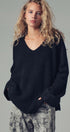 Oversized Waffle Knit V-Neck Pullover Sweater in Black - Women's Sweaters | Urban Daizy