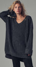 Oversized Waffle Knit V-Neck Pullover Sweater in Charcoal - Women's Sweaters | Urban Daizy
