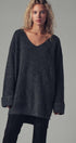 Oversized Waffle Knit V-Neck Pullover Sweater in Charcoal - Women's Sweaters | Urban Daizy