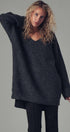 Oversized Waffle Knit V-Neck Pullover Sweater in Charcoal - Women's Sweaters | Urban Daizy