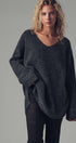 Oversized Waffle Knit V-Neck Pullover Sweater in Charcoal - Women's Sweaters | Urban Daizy