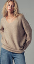 Oversized Waffle Knit V-Neck Pullover Sweater in Taupe	 - Women's Sweaters | Urban Daizy