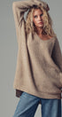 Oversized Waffle Knit V-Neck Pullover Sweater in Taupe	 - Women's Sweaters | Urban Daizy
