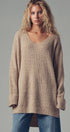 Oversized Waffle Knit V-Neck Pullover Sweater in Taupe	 - Women's Sweaters | Urban Daizy