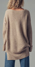 Oversized Waffle Knit V-Neck Pullover Sweater in Taupe	 - Women's Sweaters | Urban Daizy