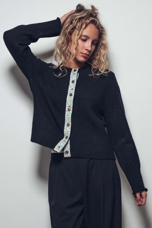 Cottage Bloom Knit Cardigan in Black - Women's Cardigans & Shrugs | Urban Daizy
