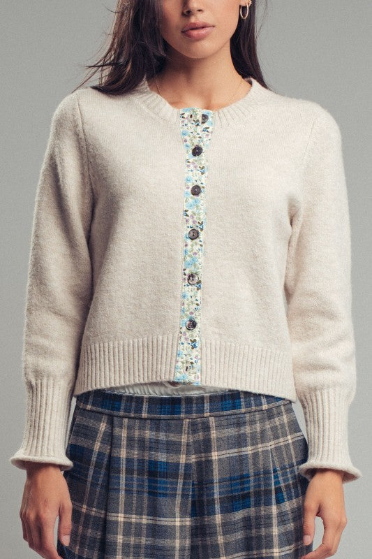 Cottage Bloom Knit Cardigan in Oatmeal - Women's Cardigans & Shrugs | Urban Daizy