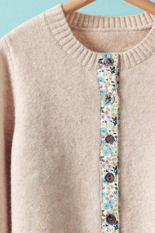 Cottage Bloom Knit Cardigan in Oatmeal - Women's Cardigans & Shrugs | Urban Daizy