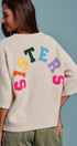 Sisters Lettering Knit Sweater Elbow Sleeve Crew Neck in Oatmeal - Women's Sweaters | Urban Daizy