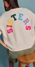 Sisters Lettering Knit Sweater Elbow Sleeve Crew Neck in Oatmeal - Women's Sweaters | Urban Daizy