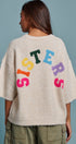 Sisters Lettering Knit Sweater Elbow Sleeve Crew Neck in Oatmeal - Women's Sweaters | Urban Daizy