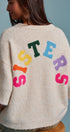 Sisters Lettering Knit Sweater Elbow Sleeve Crew Neck in Oatmeal - Women's Sweaters | Urban Daizy