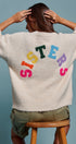Sisters Lettering Knit Sweater Elbow Sleeve Crew Neck in Oatmeal - Women's Sweaters | Urban Daizy