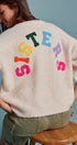 Sisters Lettering Knit Sweater Elbow Sleeve Crew Neck in Oatmeal - Women's Sweaters | Urban Daizy
