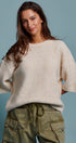 Sisters Lettering Knit Sweater Elbow Sleeve Crew Neck in Oatmeal - Women's Sweaters | Urban Daizy