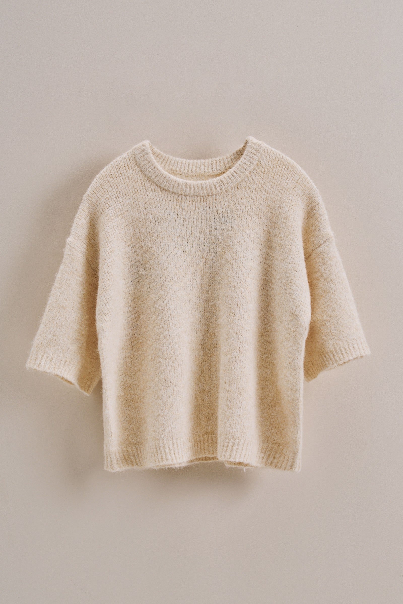 Sisters Lettering Knit Sweater Elbow Sleeve Crew Neck in Oatmeal - Women's Sweaters | Urban Daizy