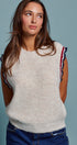 Retro Trim Knit Vest With Cap Sleeves in Oatmeal - Women's Sweaters | Urban Daizy