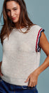Retro Trim Knit Vest With Cap Sleeves in Oatmeal - Women's Sweaters | Urban Daizy