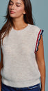 Retro Trim Knit Vest With Cap Sleeves in Oatmeal - Women's Sweaters | Urban Daizy