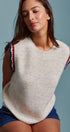 Retro Trim Knit Vest With Cap Sleeves in Oatmeal - Women's Sweaters | Urban Daizy
