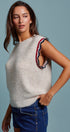 Retro Trim Knit Vest With Cap Sleeves in Oatmeal - Women's Sweaters | Urban Daizy