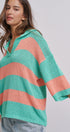 Striped Knit Polo Collar Oversized Sweater Top in Coral Green - Women's Sweaters | Urban Daizy