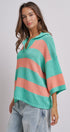 Striped Knit Polo Collar Oversized Sweater Top in Coral Green - Women's Sweaters | Urban Daizy