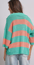 Striped Knit Polo Collar Oversized Sweater Top in Coral Green - Women's Sweaters | Urban Daizy