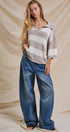 Striped Knit Polo Collar Oversized Sweater Top in Taupe Ivory - Women's Sweaters | Urban Daizy