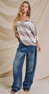 Striped Knit Polo Collar Oversized Sweater Top in Taupe Ivory - Women's Sweaters | Urban Daizy
