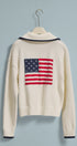 Americana Flag Quarter-Zip Knit Sweater in Ivory - Women's Sweaters | Urban Daizy
