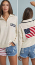 Americana Flag Quarter-Zip Knit Sweater in Ivory - Women's Sweaters | Urban Daizy