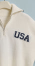 Americana Flag Quarter-Zip Knit Sweater in Ivory - Women's Sweaters | Urban Daizy