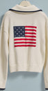Americana Flag Quarter-Zip Knit Sweater in Ivory - Women's Sweaters | Urban Daizy