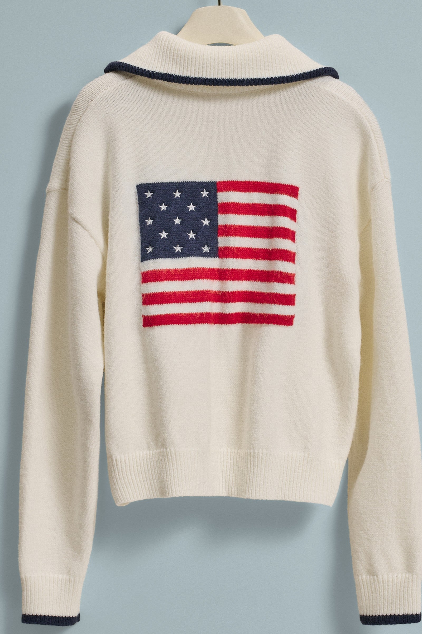 Americana Flag Quarter-Zip Knit Sweater in Ivory - Women's Sweaters | Urban Daizy