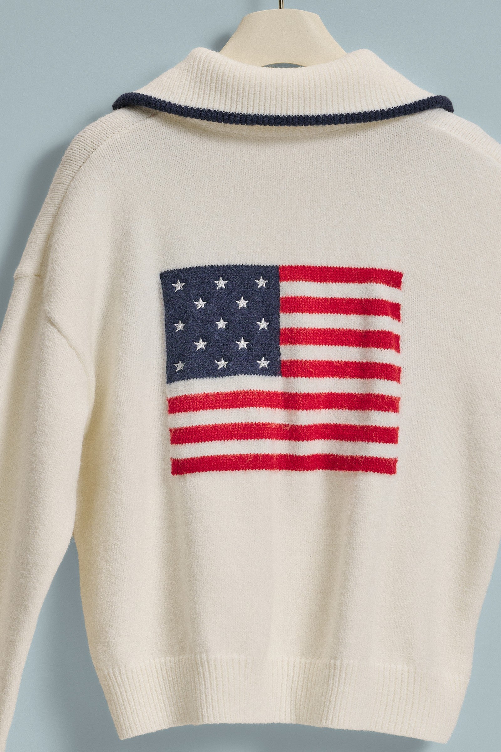 Americana Flag Quarter-Zip Knit Sweater in Ivory - Women's Sweaters | Urban Daizy