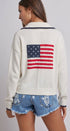 Americana Flag Quarter-Zip Knit Sweater in Ivory - Women's Sweaters | Urban Daizy