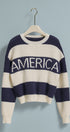 America Stripe Crewneck Knit Sweater in Ivory Navy - Women's Sweaters | Urban Daizy