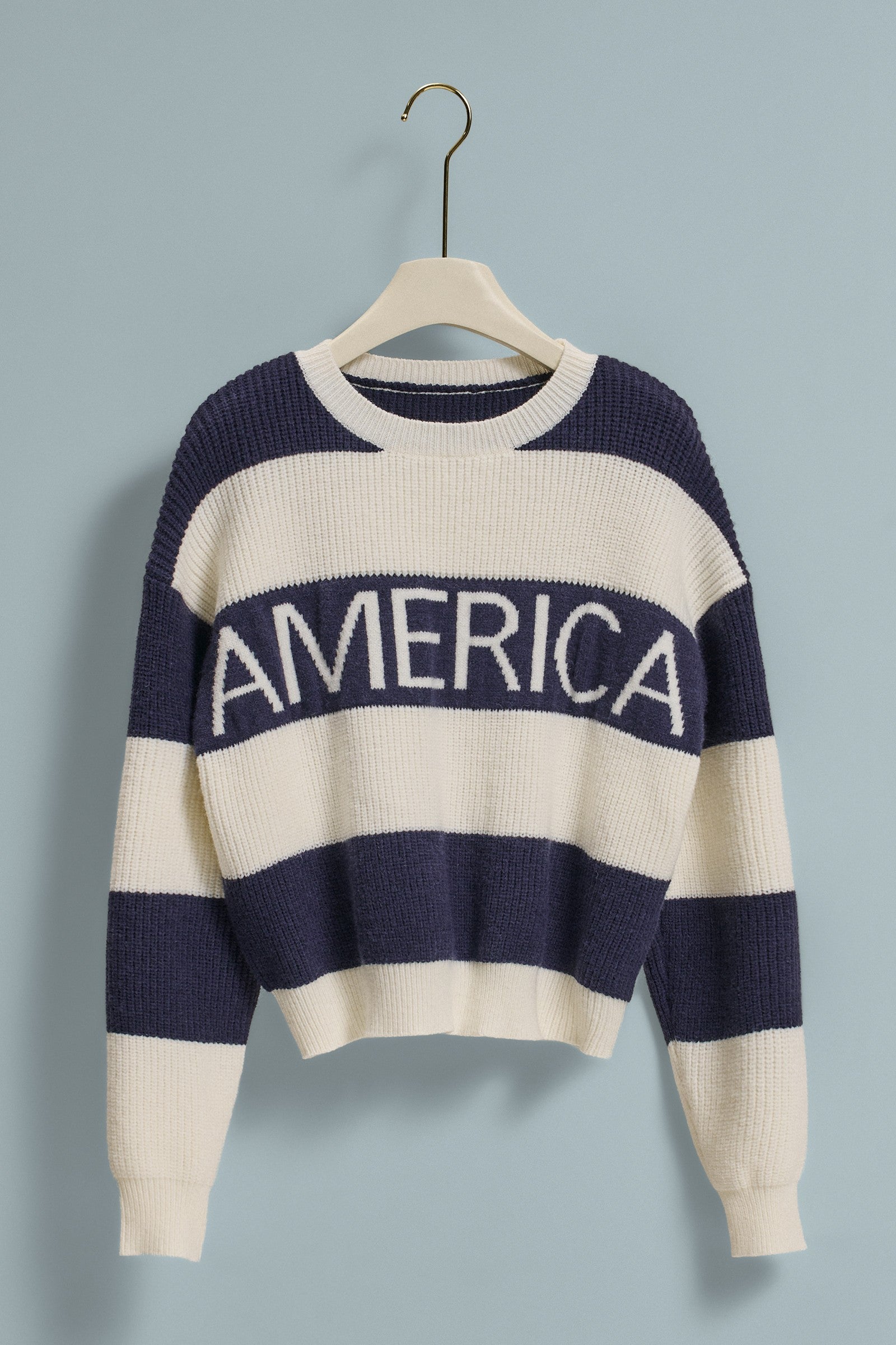 America Stripe Crewneck Knit Sweater in Ivory Navy - Women's Sweaters | Urban Daizy