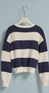 America Stripe Crewneck Knit Sweater in Ivory Navy - Women's Sweaters | Urban Daizy
