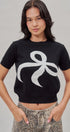 Bow Intarsia Knit Short Sleeve Sweater Tee in Black - Women's Sweaters | Urban Daizy