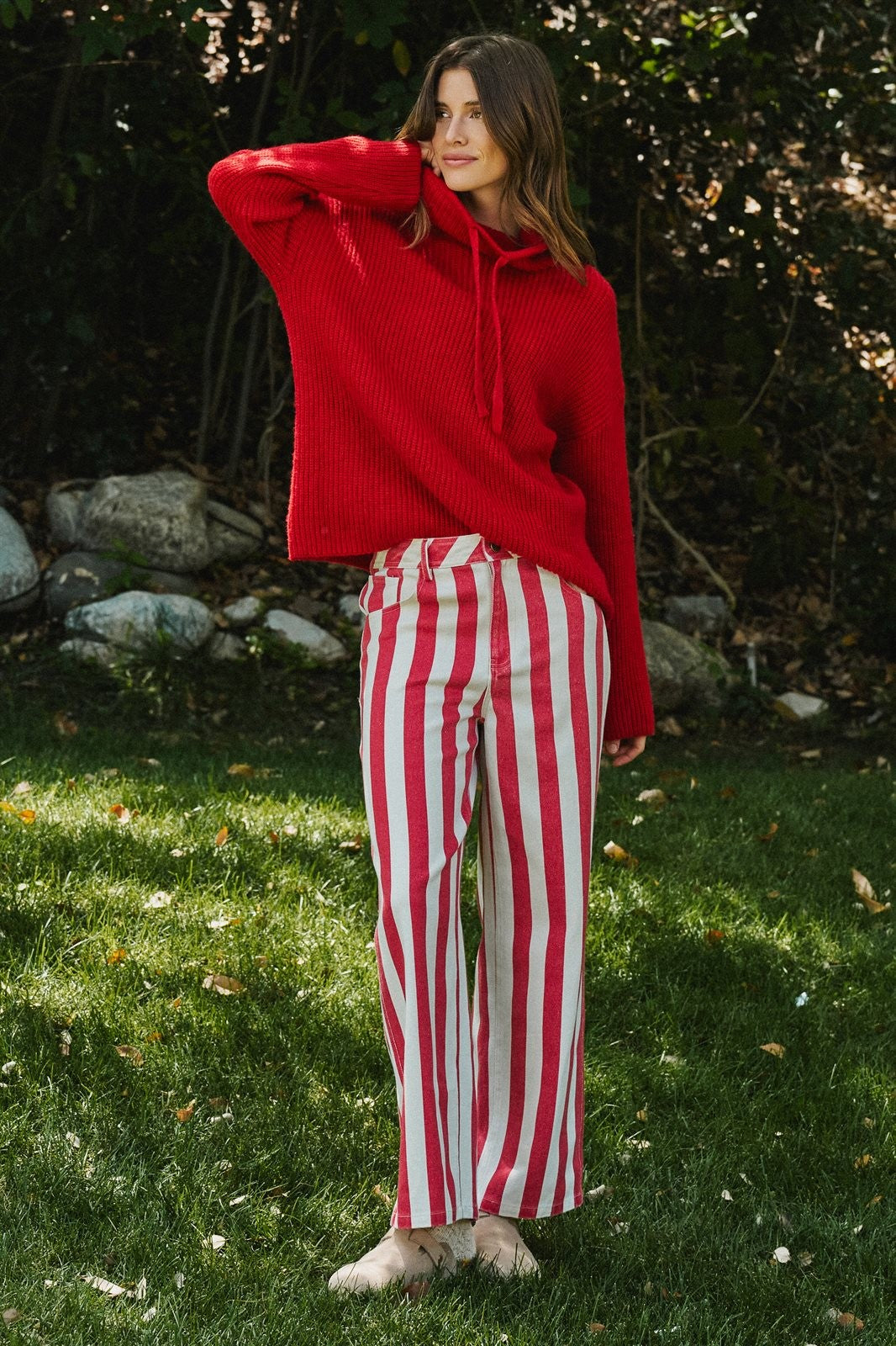 Chunky Cowl Neck Drawstring Knit Sweater in Red - Women's Sweaters | Urban Daizy