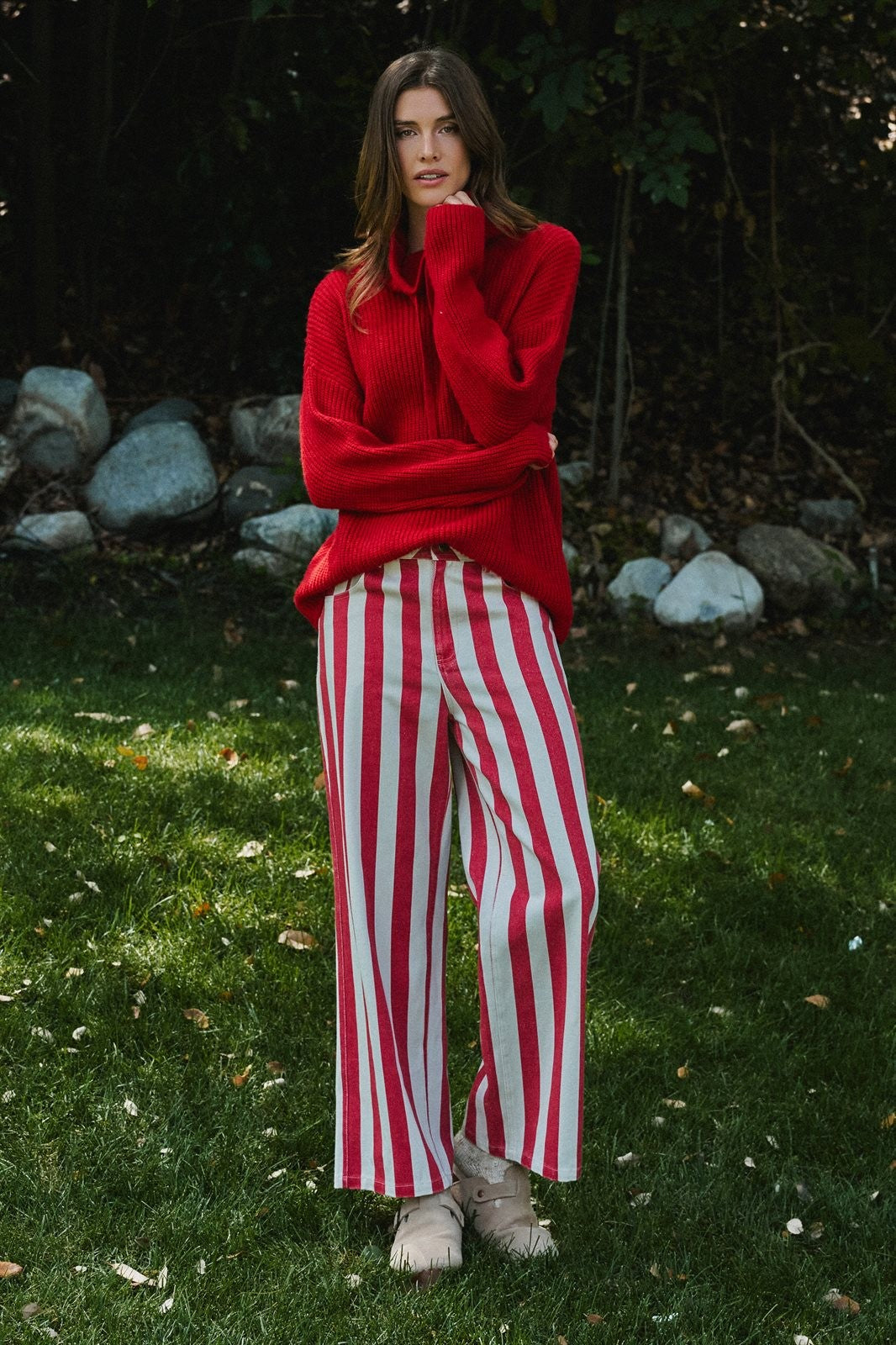 Chunky Cowl Neck Drawstring Knit Sweater in Red - Women's Sweaters | Urban Daizy