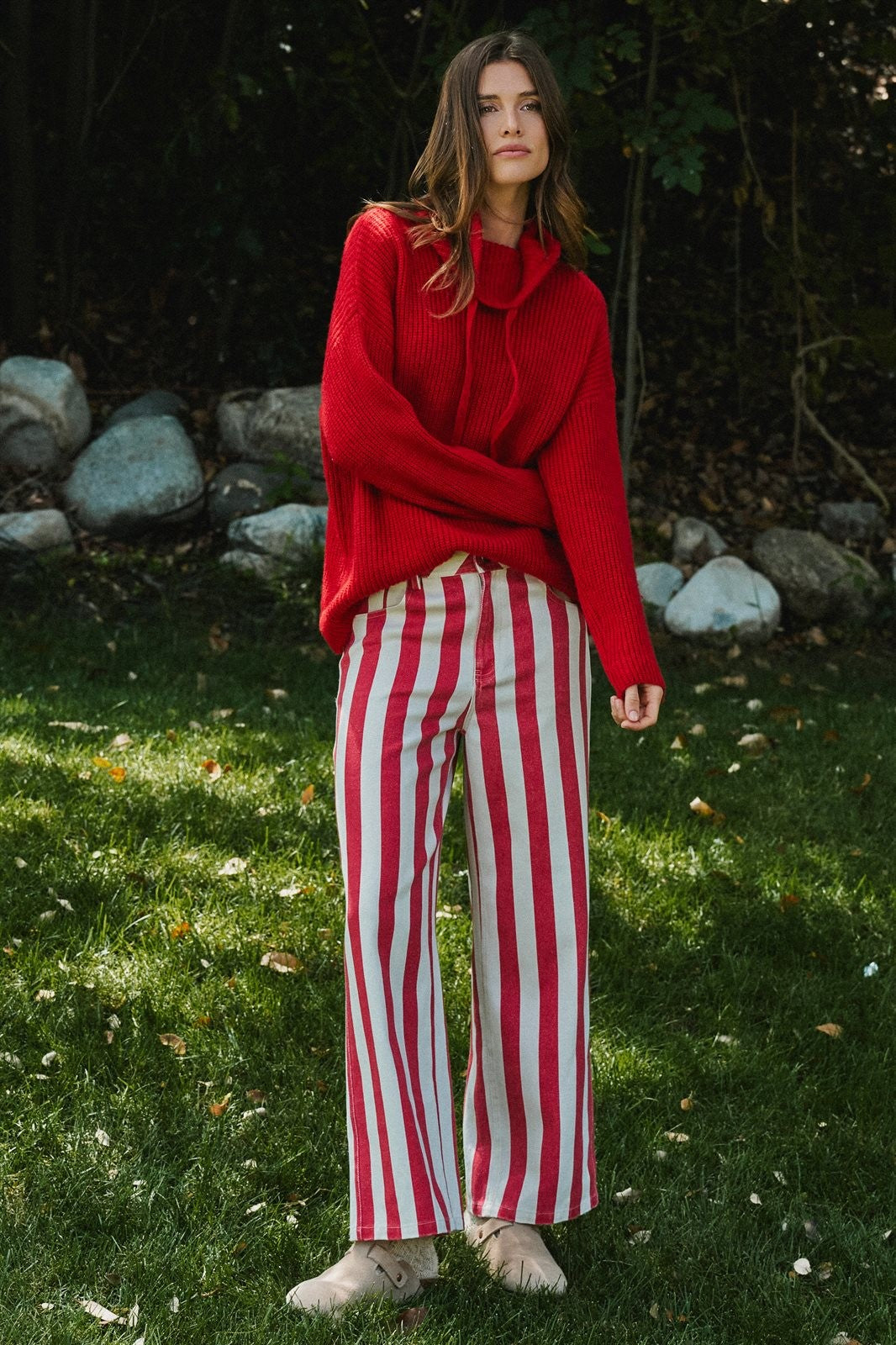 Chunky Cowl Neck Drawstring Knit Sweater in Red - Women's Sweaters | Urban Daizy