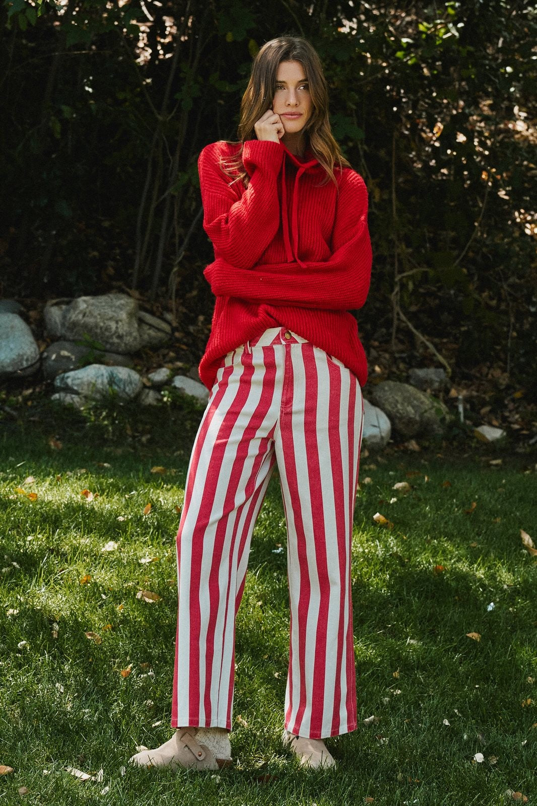 Chunky Cowl Neck Drawstring Knit Sweater in Red - Women's Sweaters | Urban Daizy