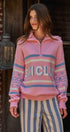 Ski Club Half Zip Pullover Sweater in Pink - Women's Sweaters | Urban Daizy