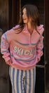 Ski Club Half Zip Pullover Sweater in Pink - Women's Sweaters | Urban Daizy