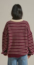 Striped Rugby Polo Sweater With Contrast Collar in Burgundy - Women's Sweaters | Urban Daizy